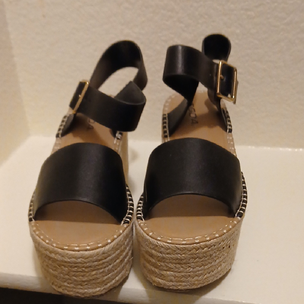Soda Black Strap Espadrille Platform Sandals